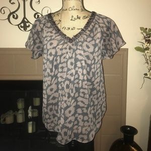 Express | Animal Print Beaded Blouse